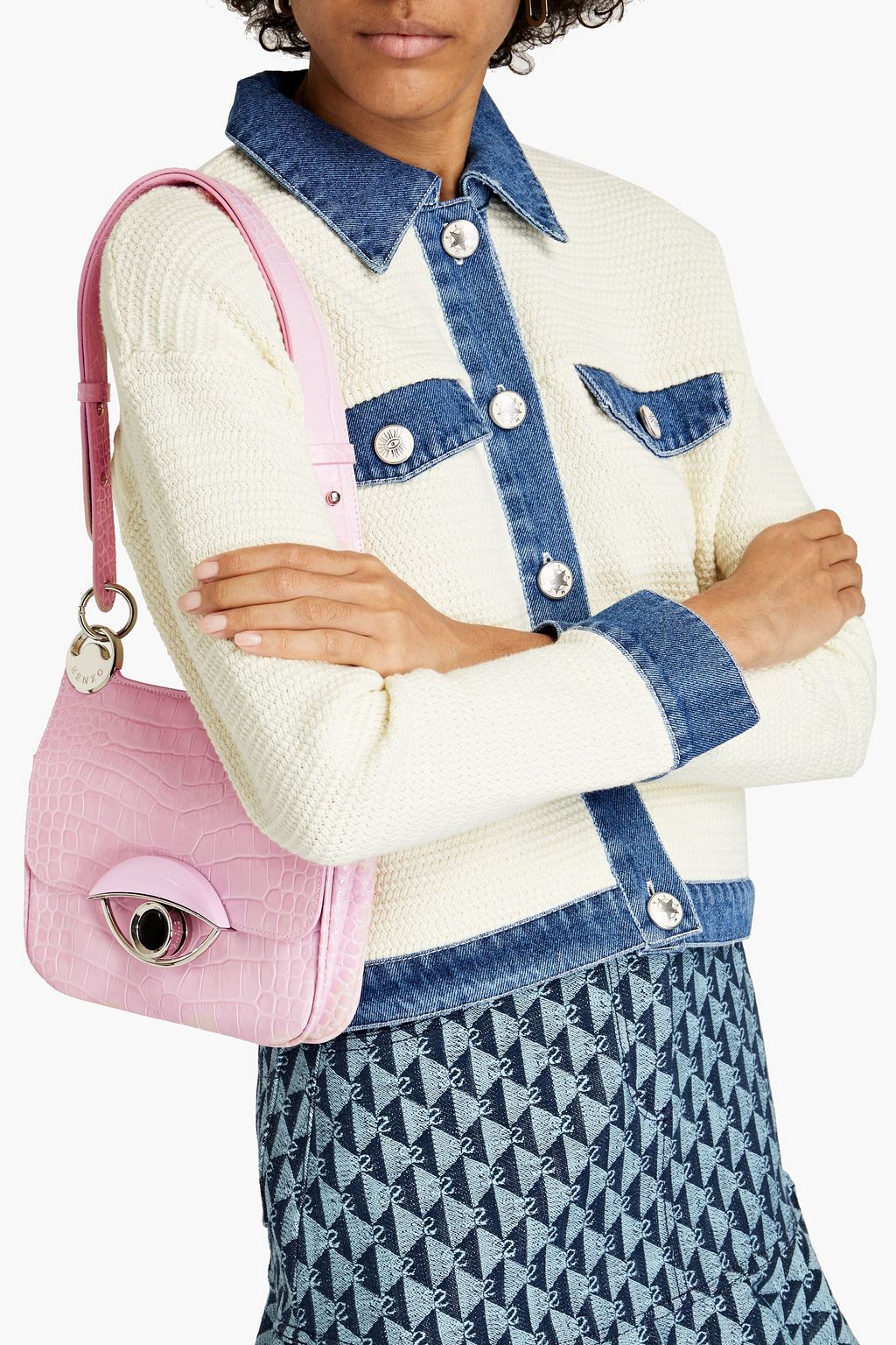 KENZO Eye embellished croc-effect leather shoulder bag