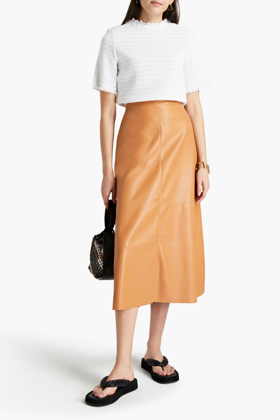 Nanushka Vegan Leather Midi Skirt In Brown