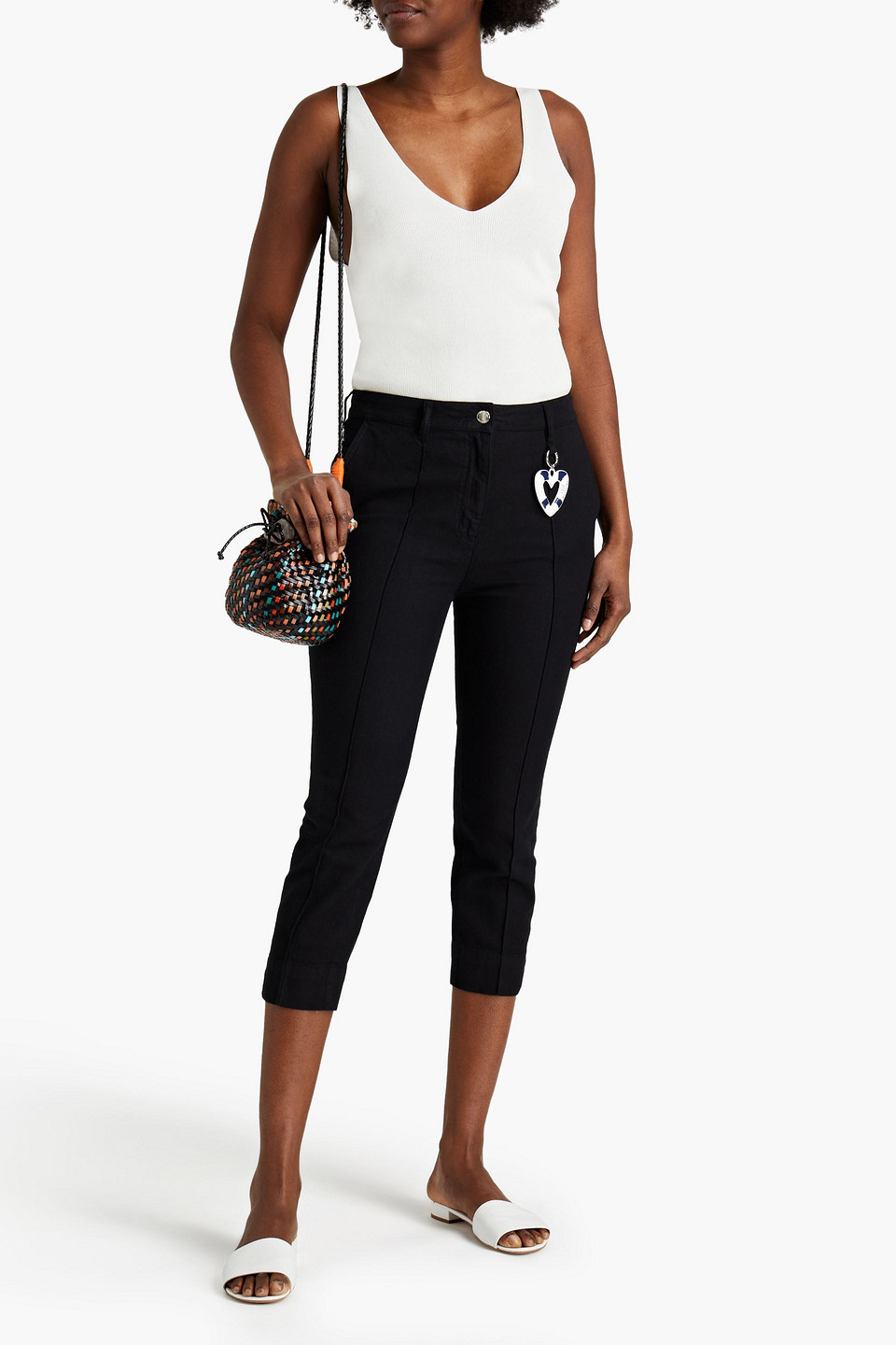 Love Moschino Cropped Appliquéd High-rise Skinny Jeans In Black