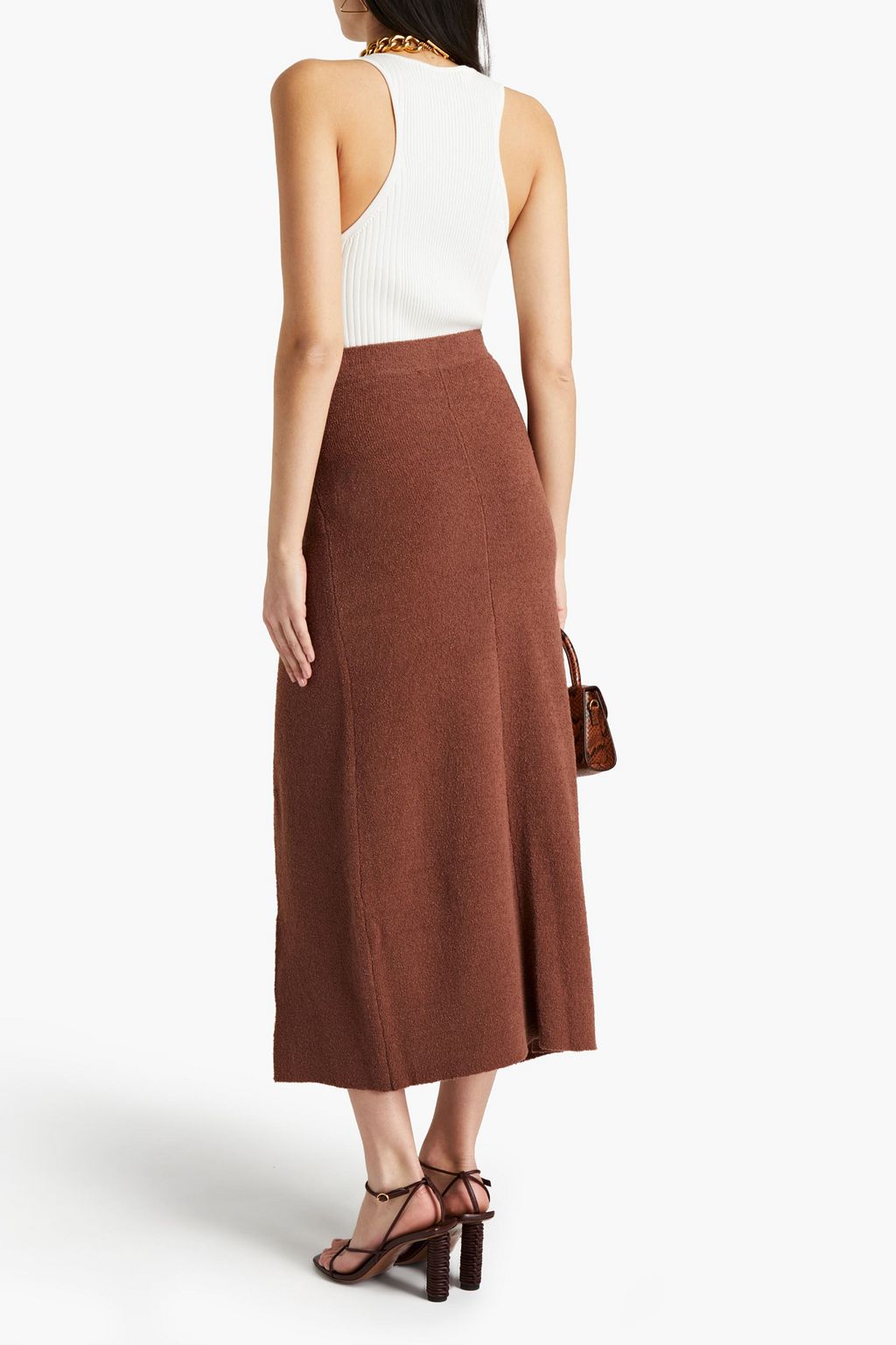 NANUSHKA Wrap-effect bouclé-knit cotton-blend midi skirt