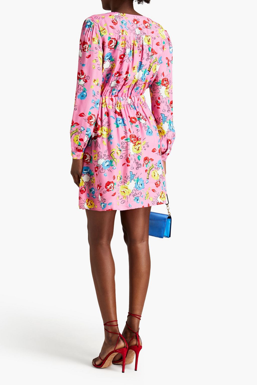 LOVE MOSCHINO Wrap-effect gathered floral-print twill mini dress