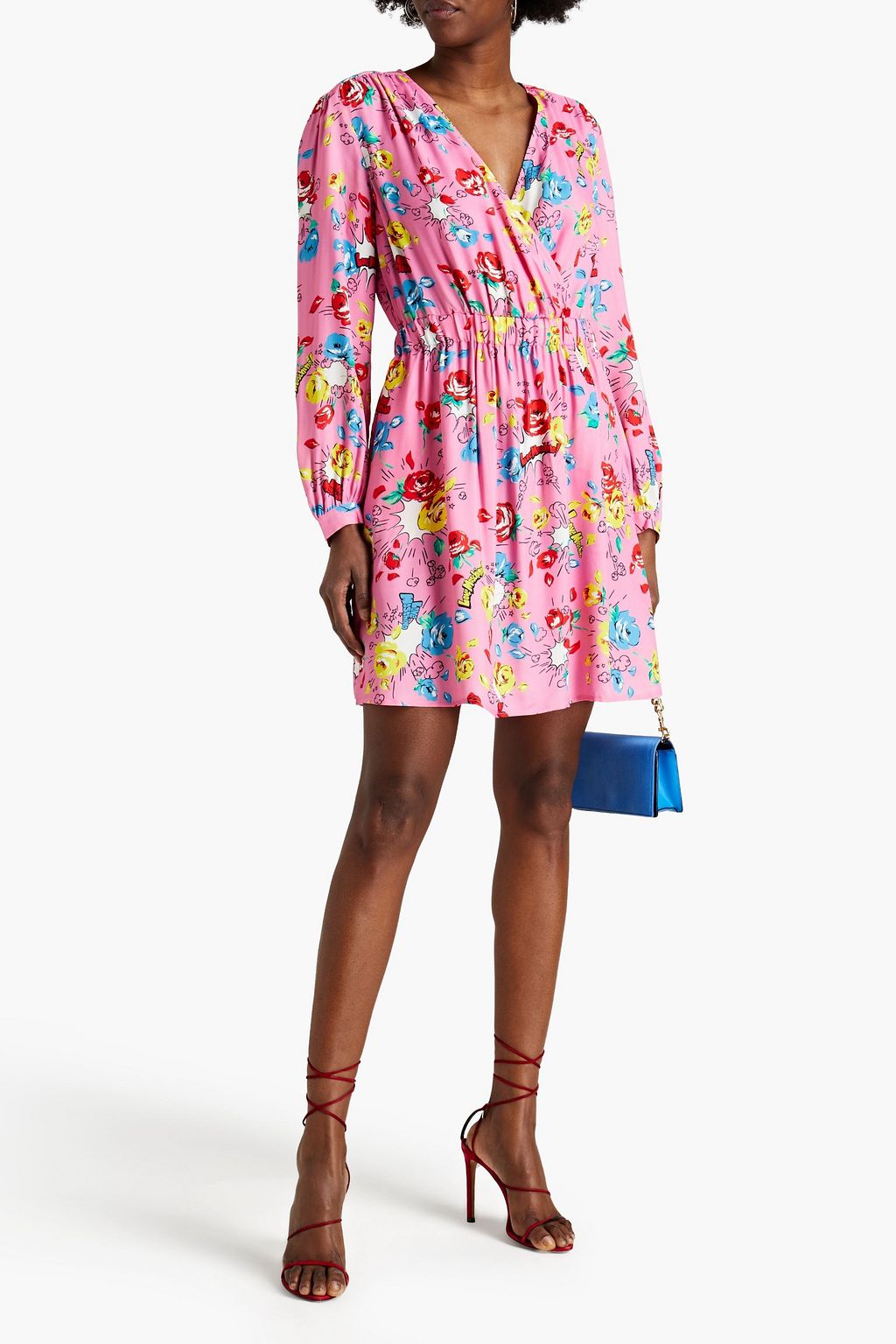LOVE MOSCHINO Wrap-effect gathered floral-print twill mini dress