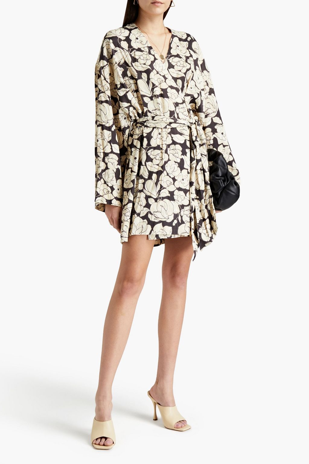 NANUSHKA Floral-print satin-crepe mini wrap dress