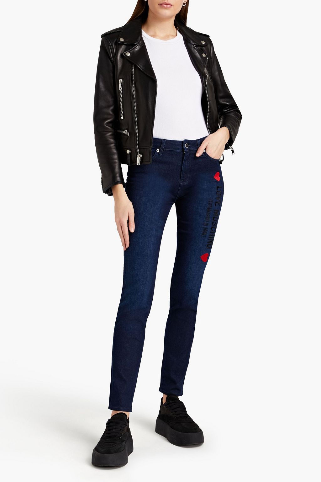 LOVE MOSCHINO Embroidered high-rise skinny jeans