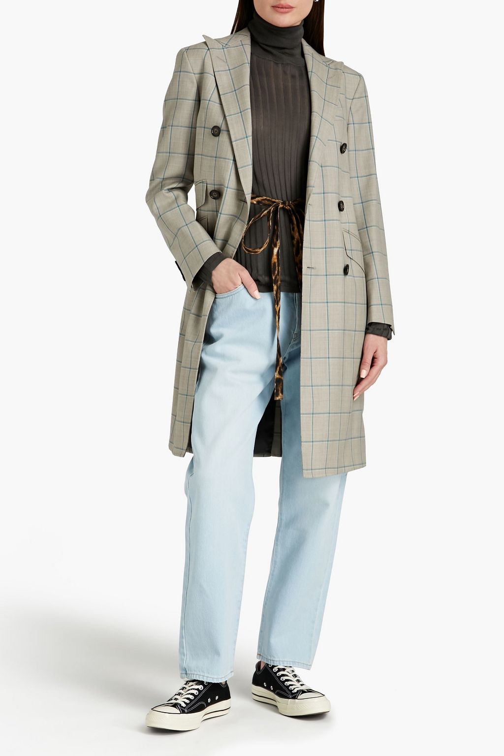 R13 Checked wool-blend trench coat