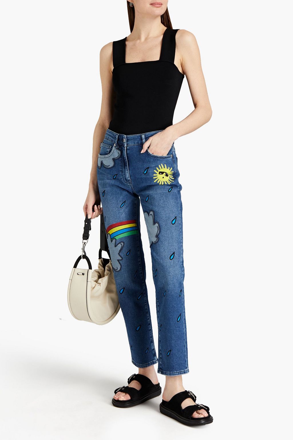 LOVE MOSCHINO Printed distressed high-rise skinny jeans
