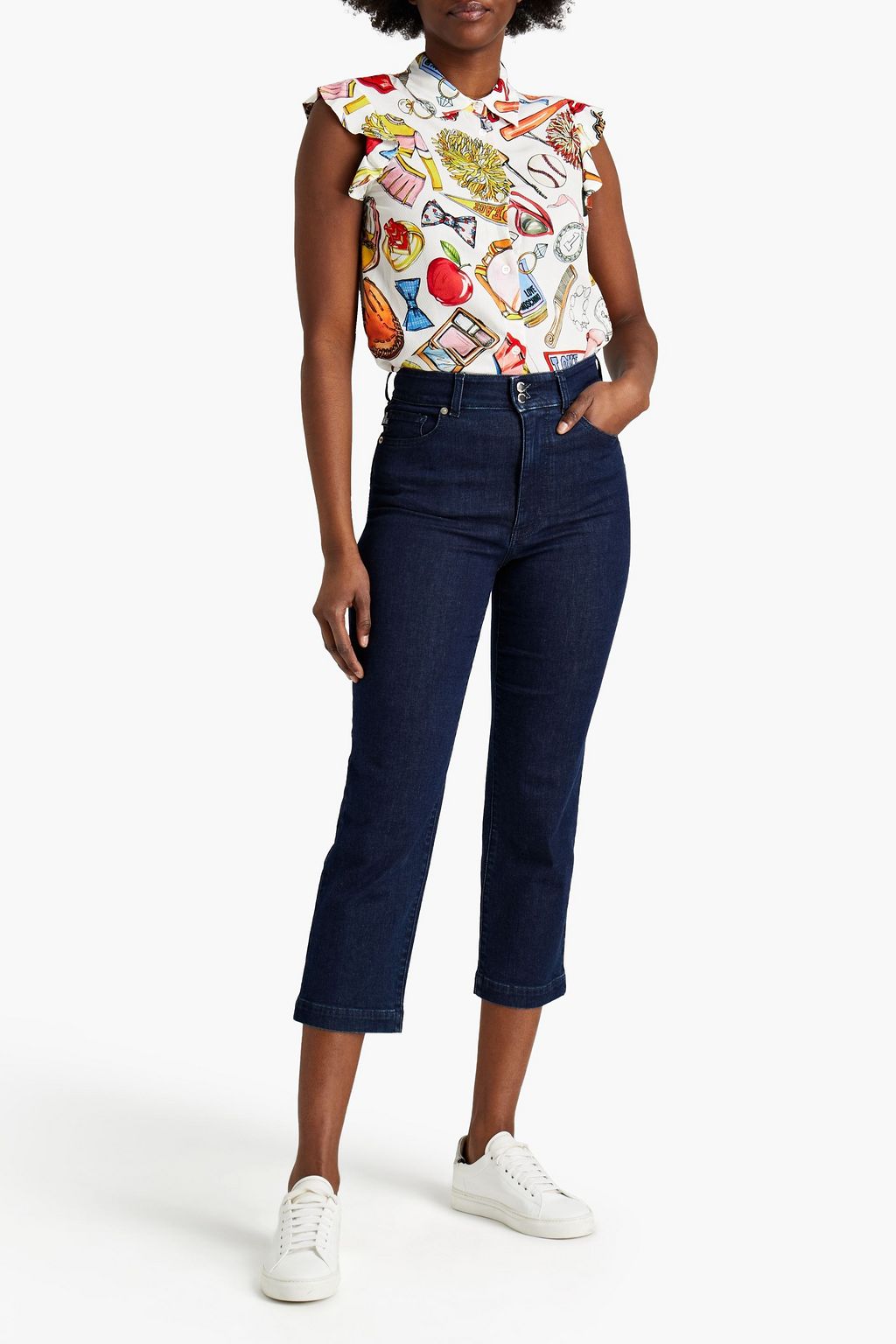 LOVE MOSCHINO Cropped high-rise straight-leg jeans