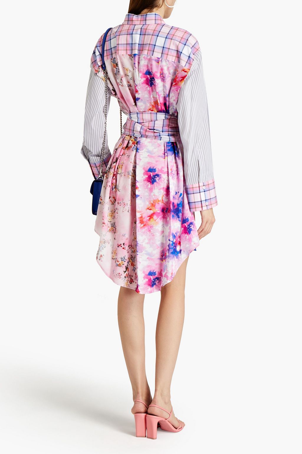 MSGM Poplin-paneled printed satin mini shirt dress