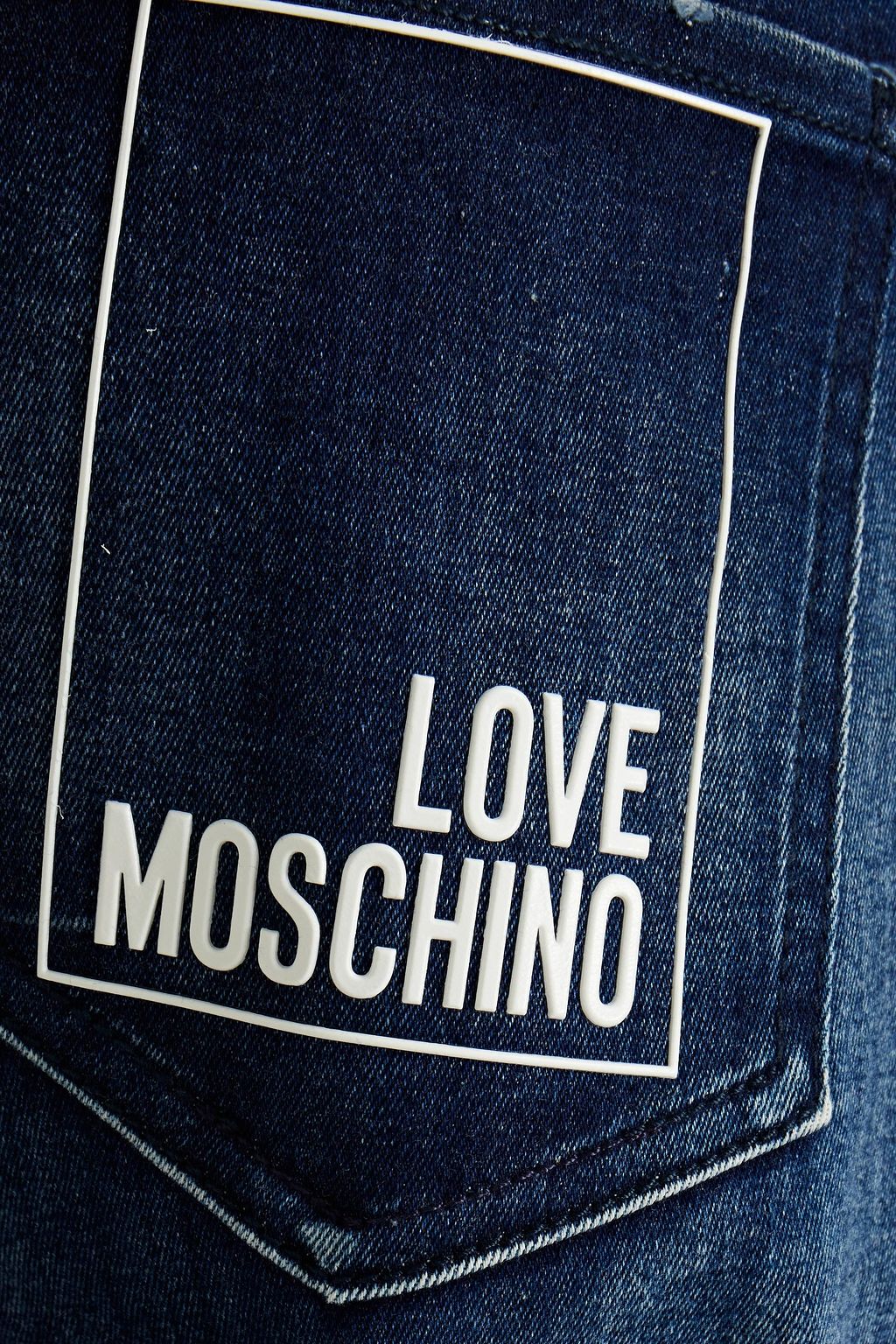 LOVE MOSCHINO Distressed printed high-rise tapered jeans