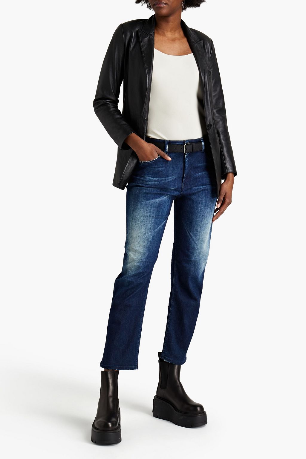 LOVE MOSCHINO Distressed printed high-rise tapered jeans