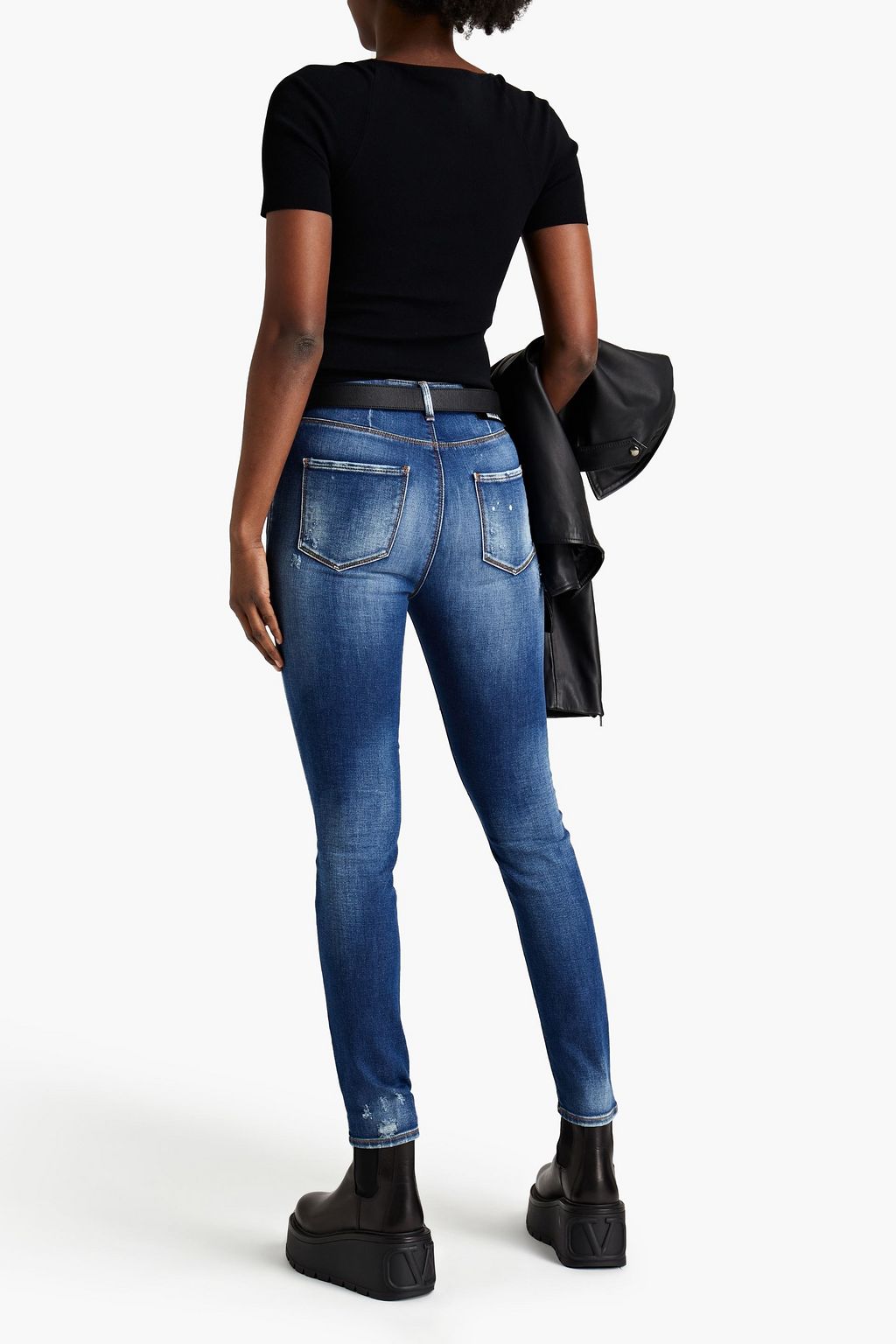 LOVE MOSCHINO Distressed faded high-rise skinny jeans