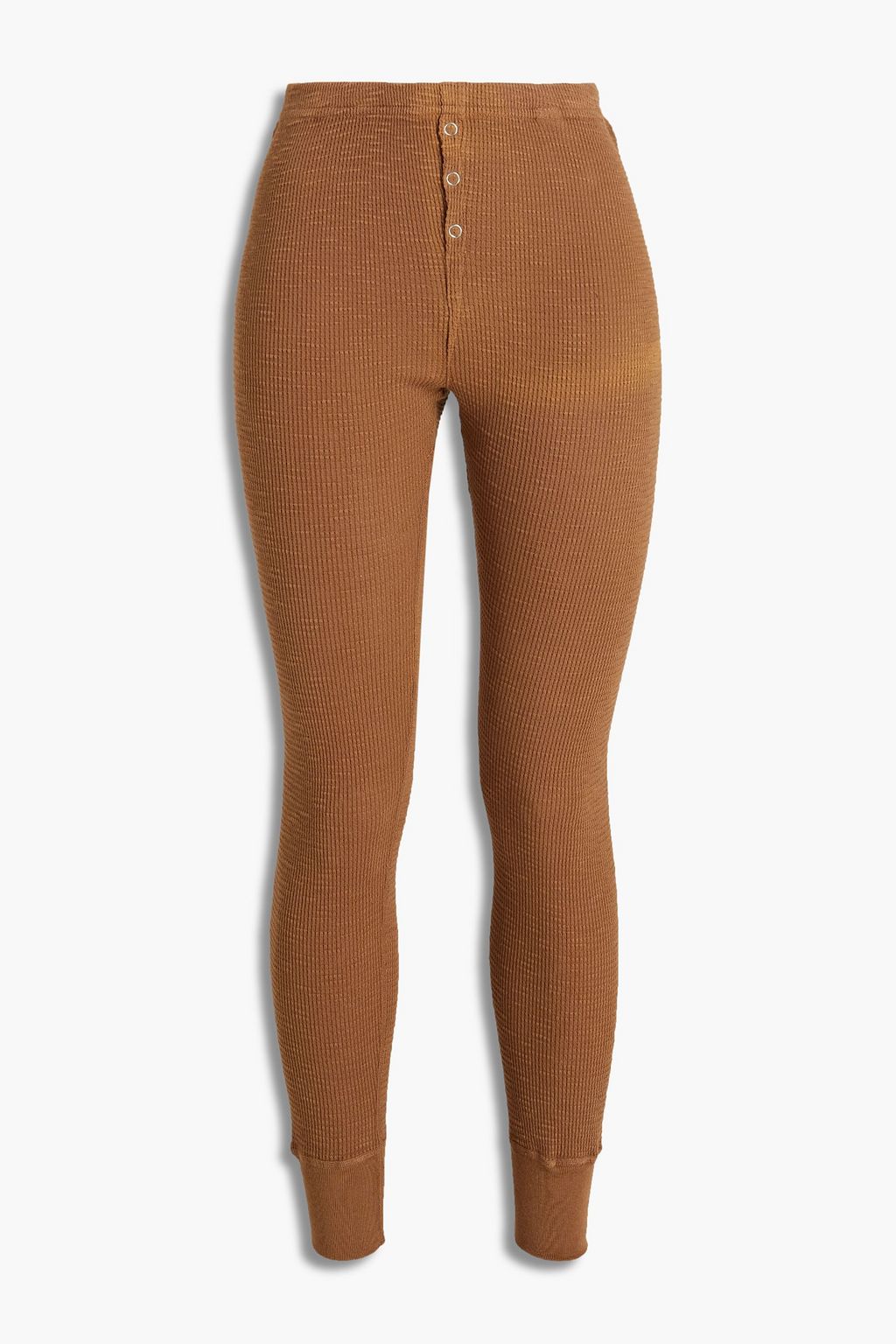 Light brown Waffle-knit cotton leggings 