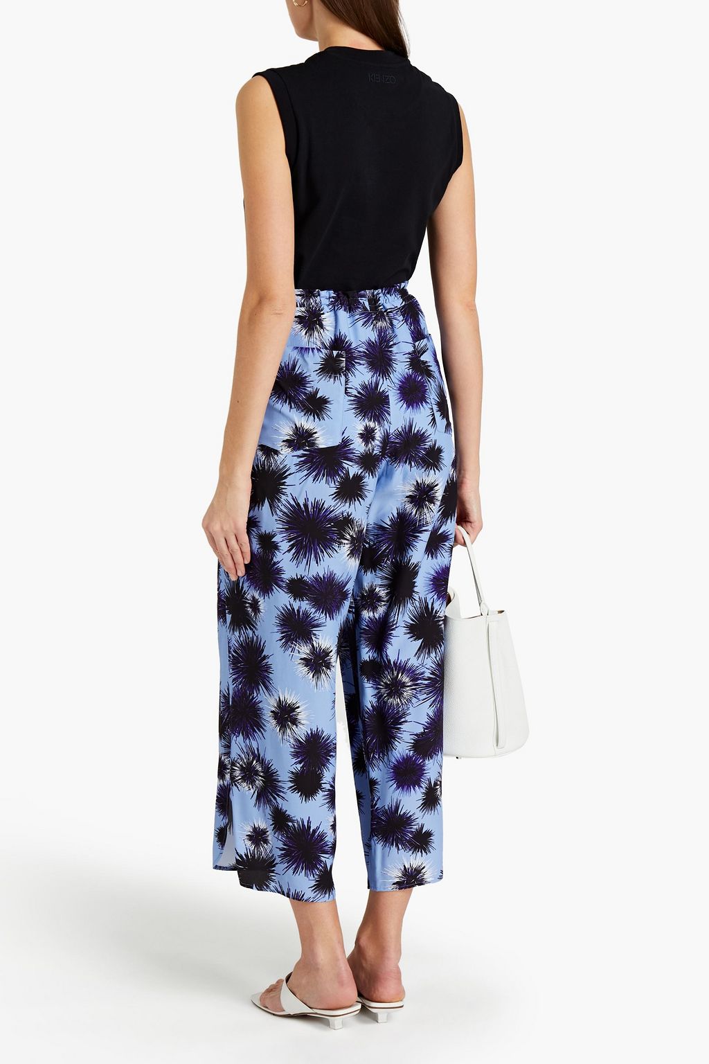KENZO Cropped printed crepe de chine wide-leg pants