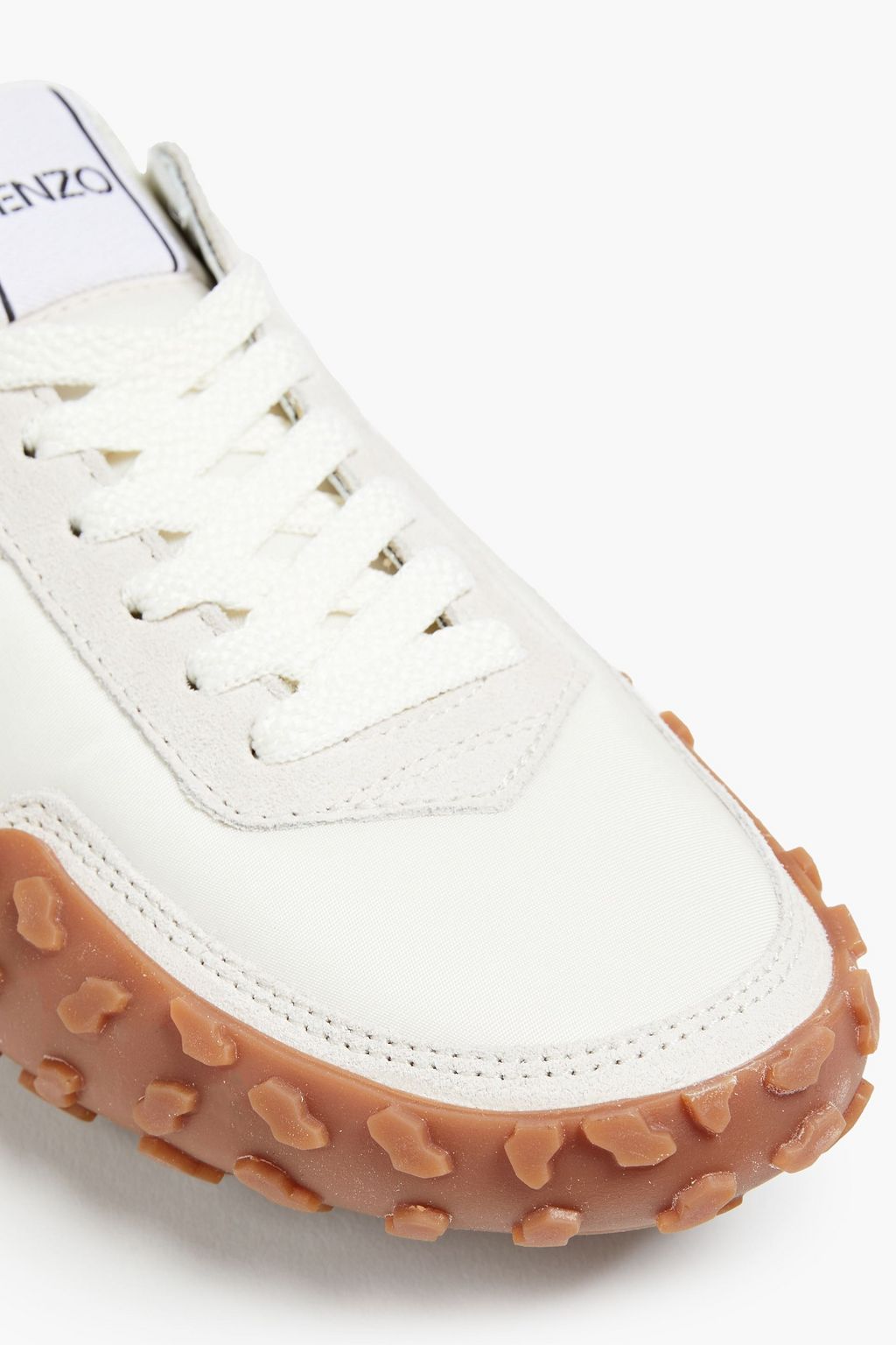 KENZO Leather-trimmed appliquéd suede and shell sneakers