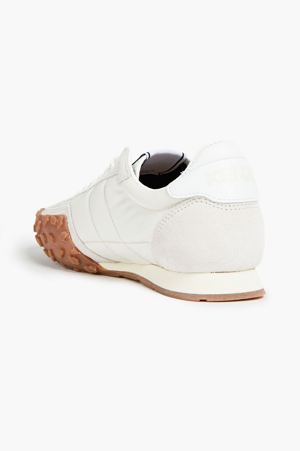 KENZO Leather-trimmed appliquéd suede and shell sneakers