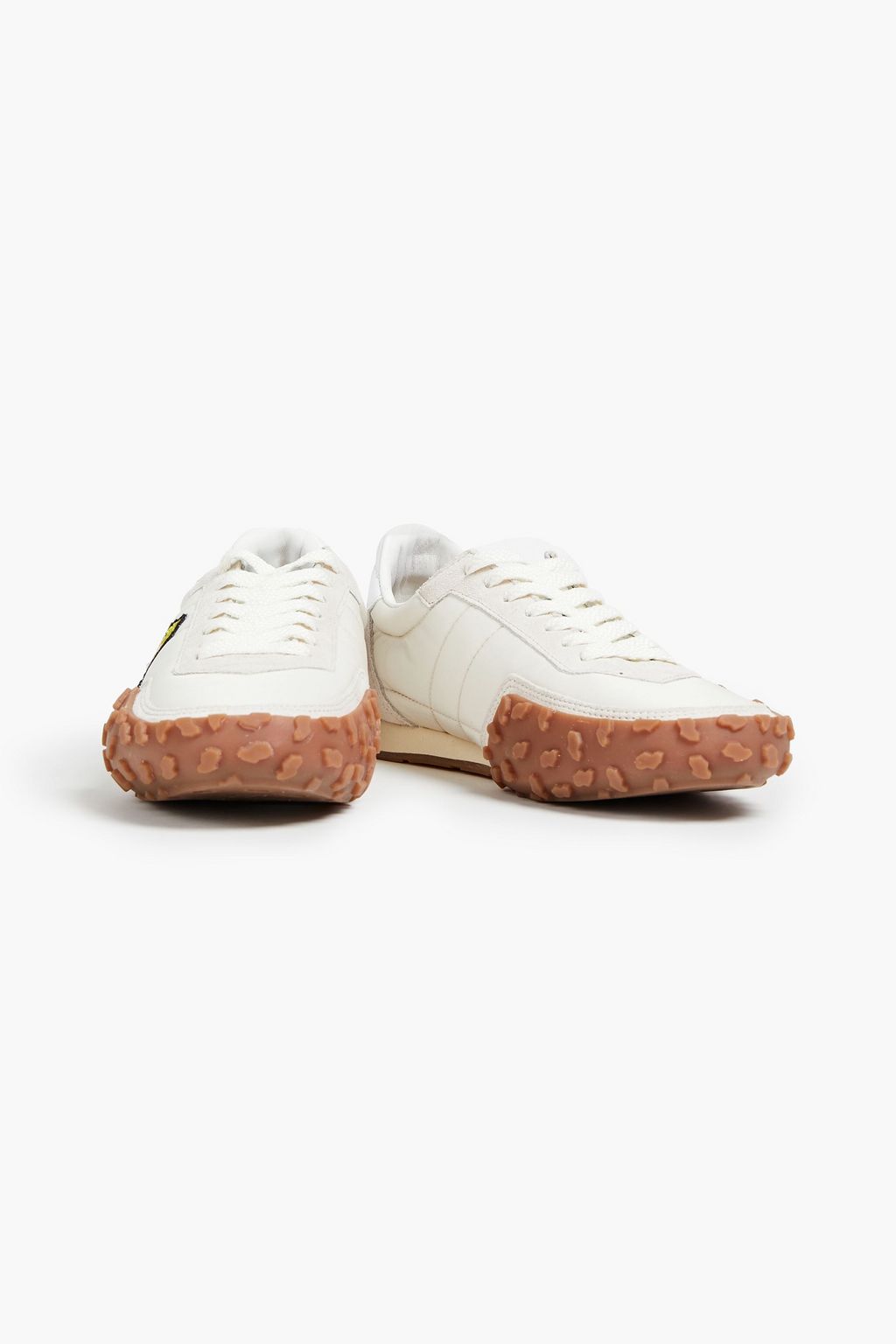 KENZO Leather-trimmed appliquéd suede and shell sneakers