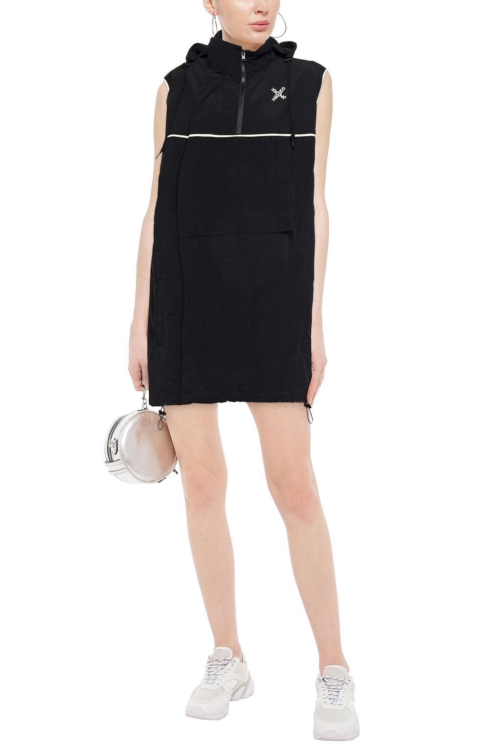 KENZO Mesh-paneled printed shell hooded mini dress