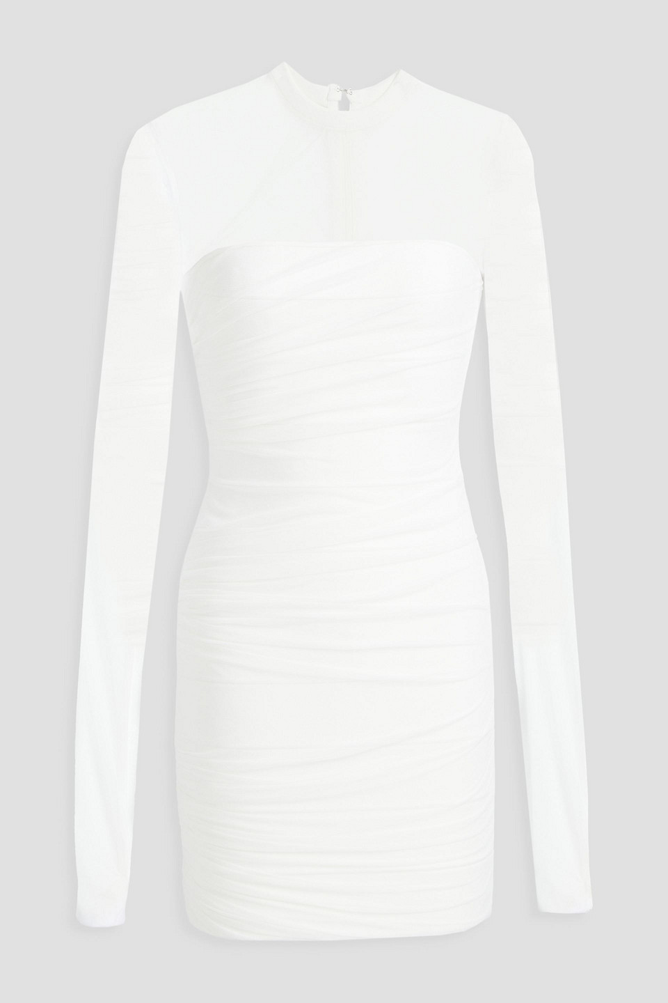 Hervé Léger Tulle-paneled ruched bandage mini dress