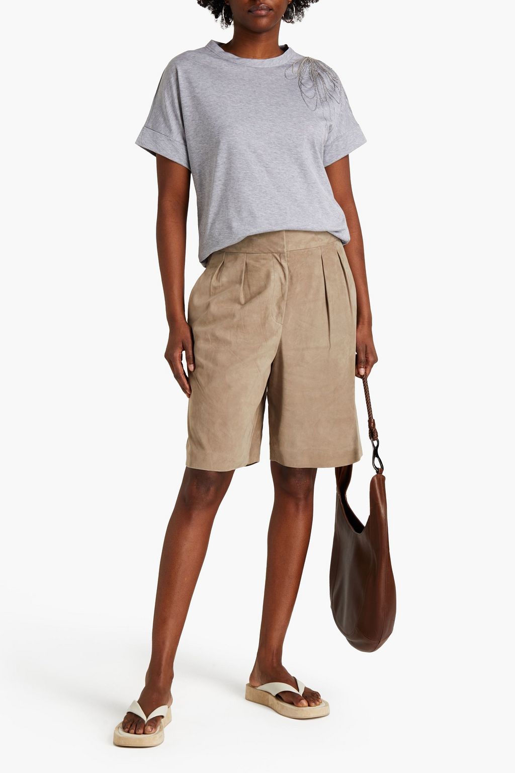 BRUNELLO CUCINELLI Bead-embellished cotton-jersey T-shirt