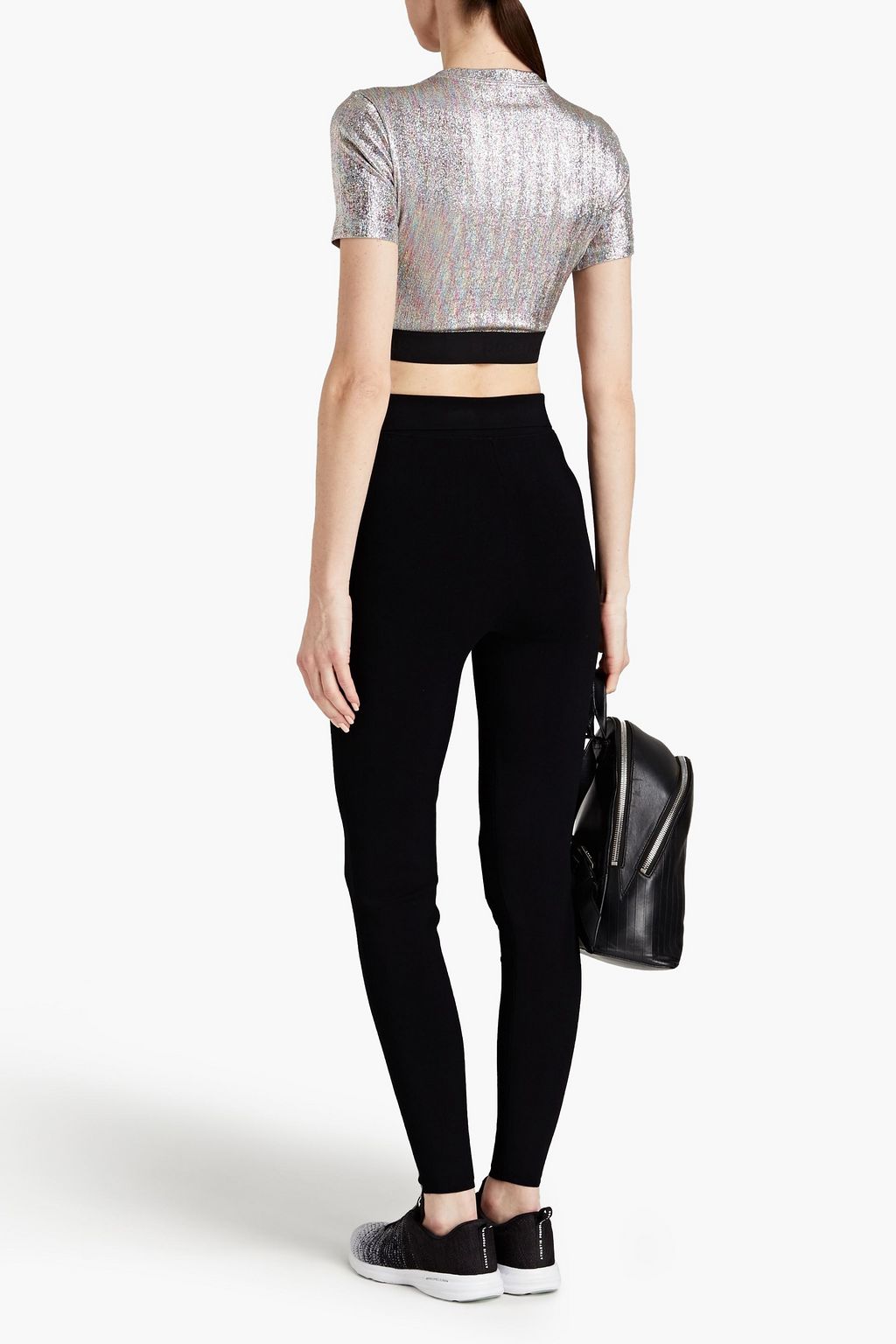 RABANNE Cropped metallic stretch-jersey top