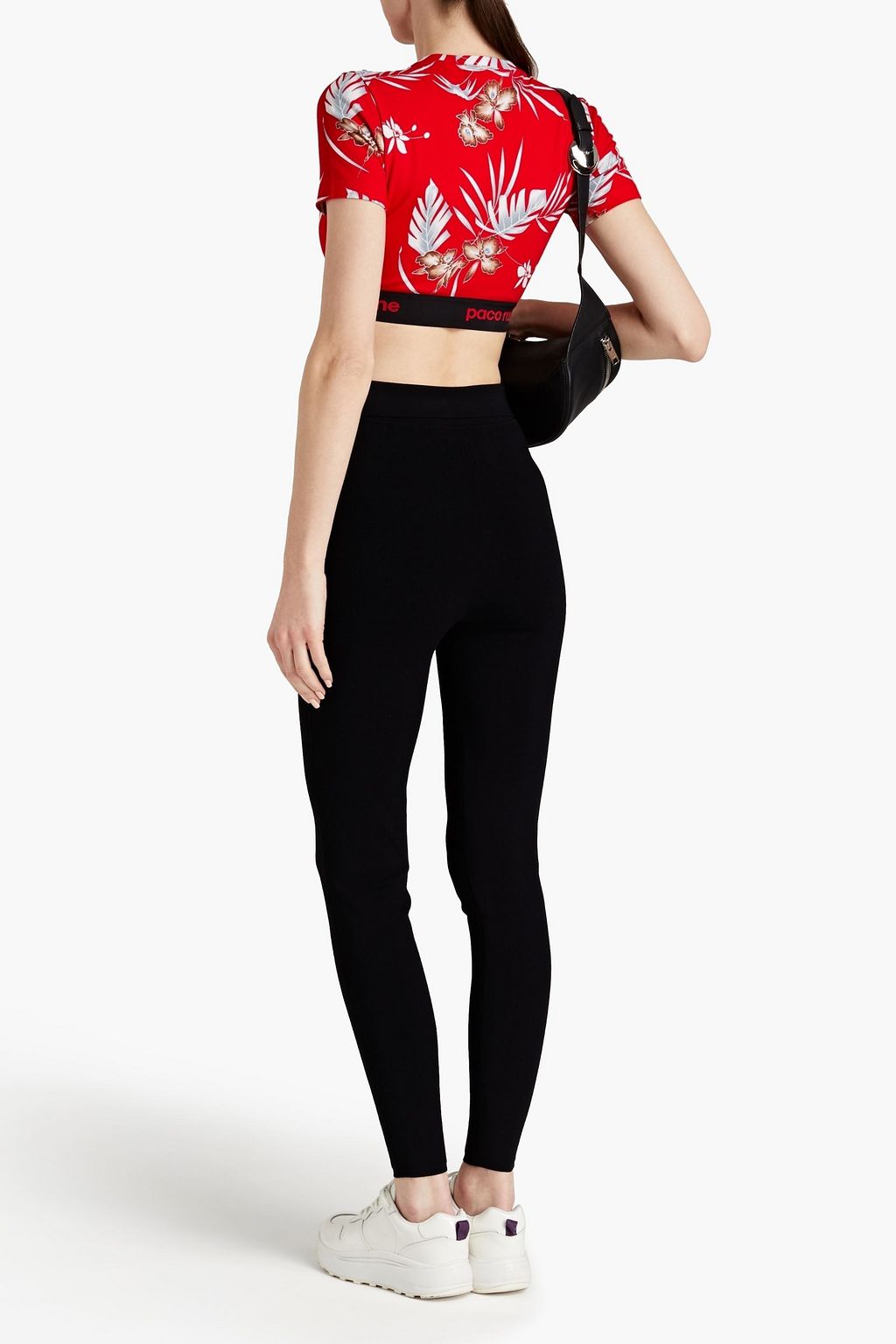 RABANNE Cropped floral-print jersey top