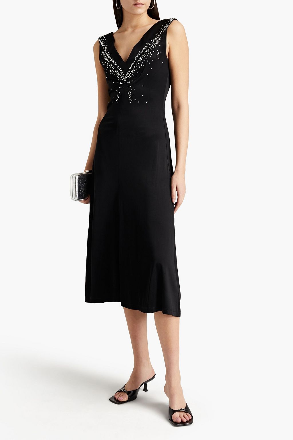 RABANNE Crystal-embellished satin-jersey midi dress
