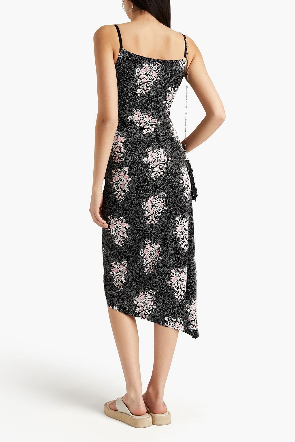 RABANNE Asymmetric ruched floral-print jersey dress