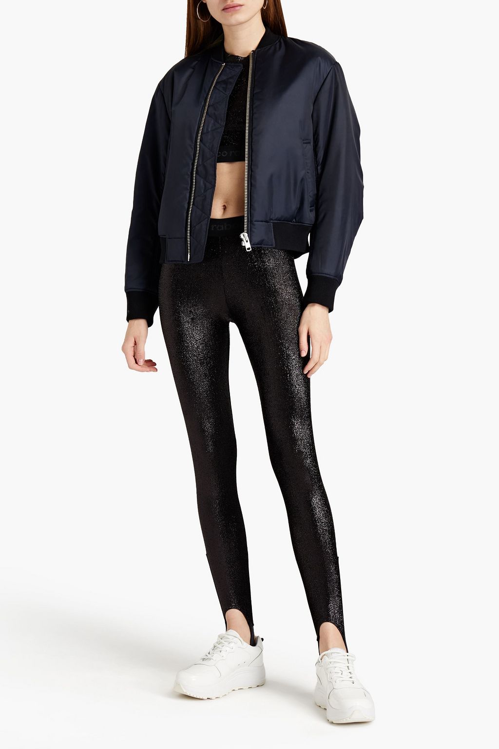 RABANNE Metallic jersey stirrup leggings