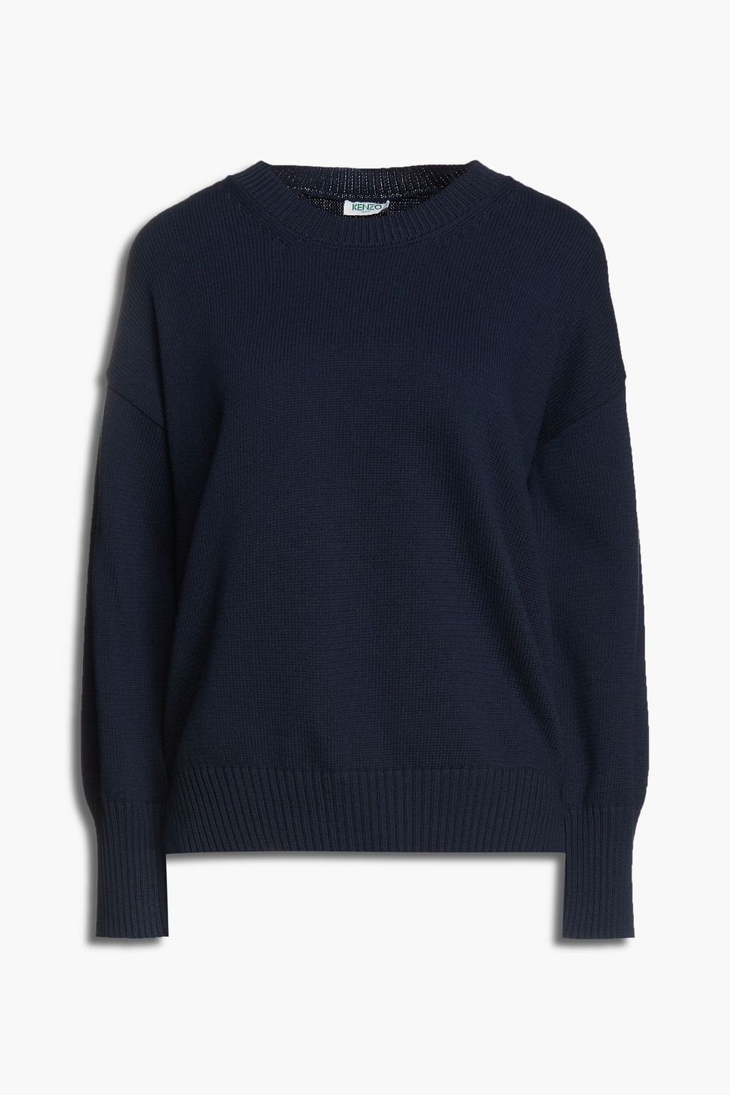Navy Intarsia cotton-blend sweater 