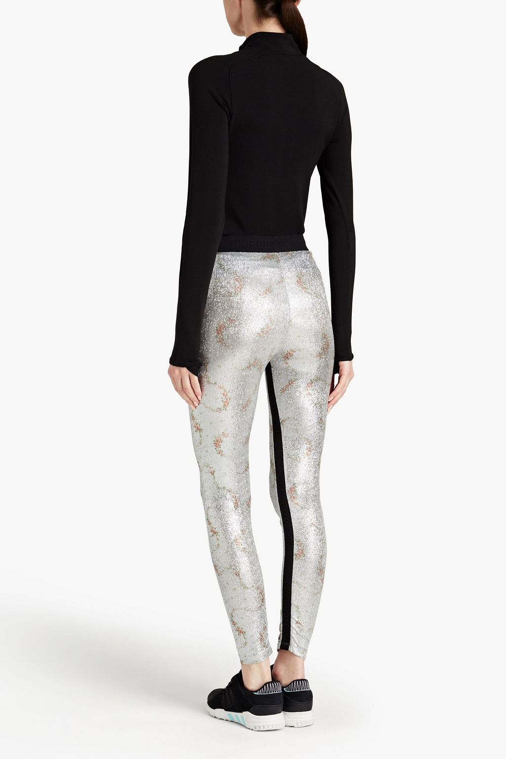 RABANNE Metallic floral-print stretch-jersey leggings