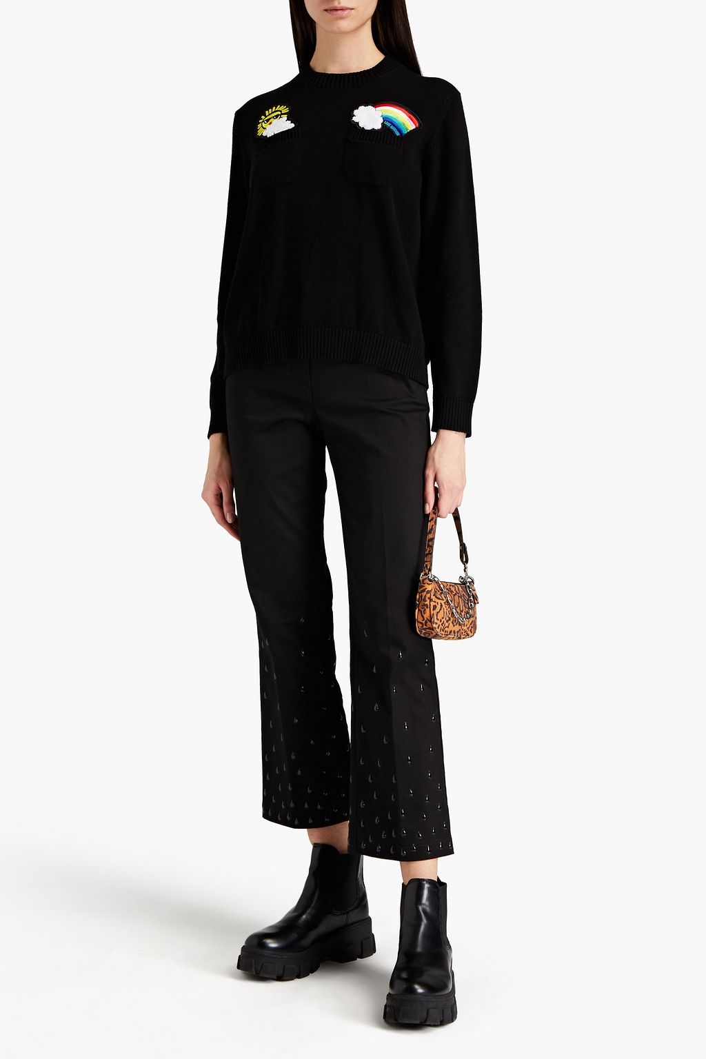 LOVE MOSCHINO Embellished cotton-blend straight-leg pants