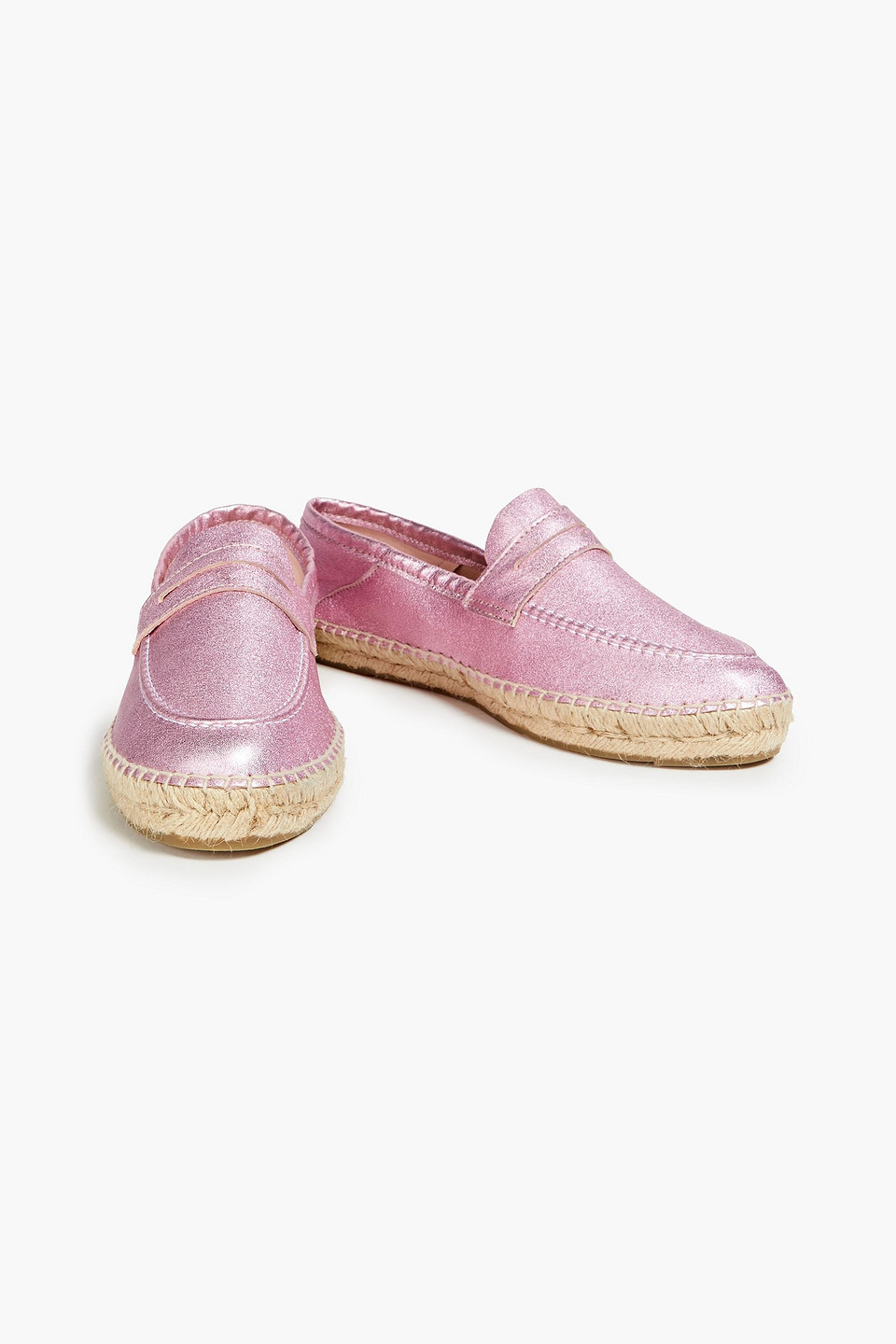Manebi Metallic Leather Espadrilles In Baby Pink