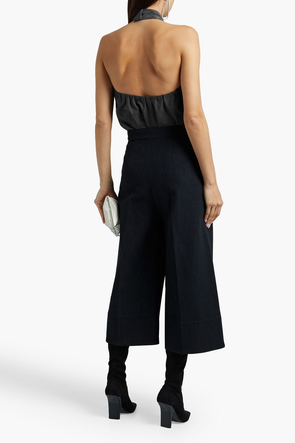 BRUNELLO CUCINELLI Bead-embellished cotton-blend poplin halterneck top