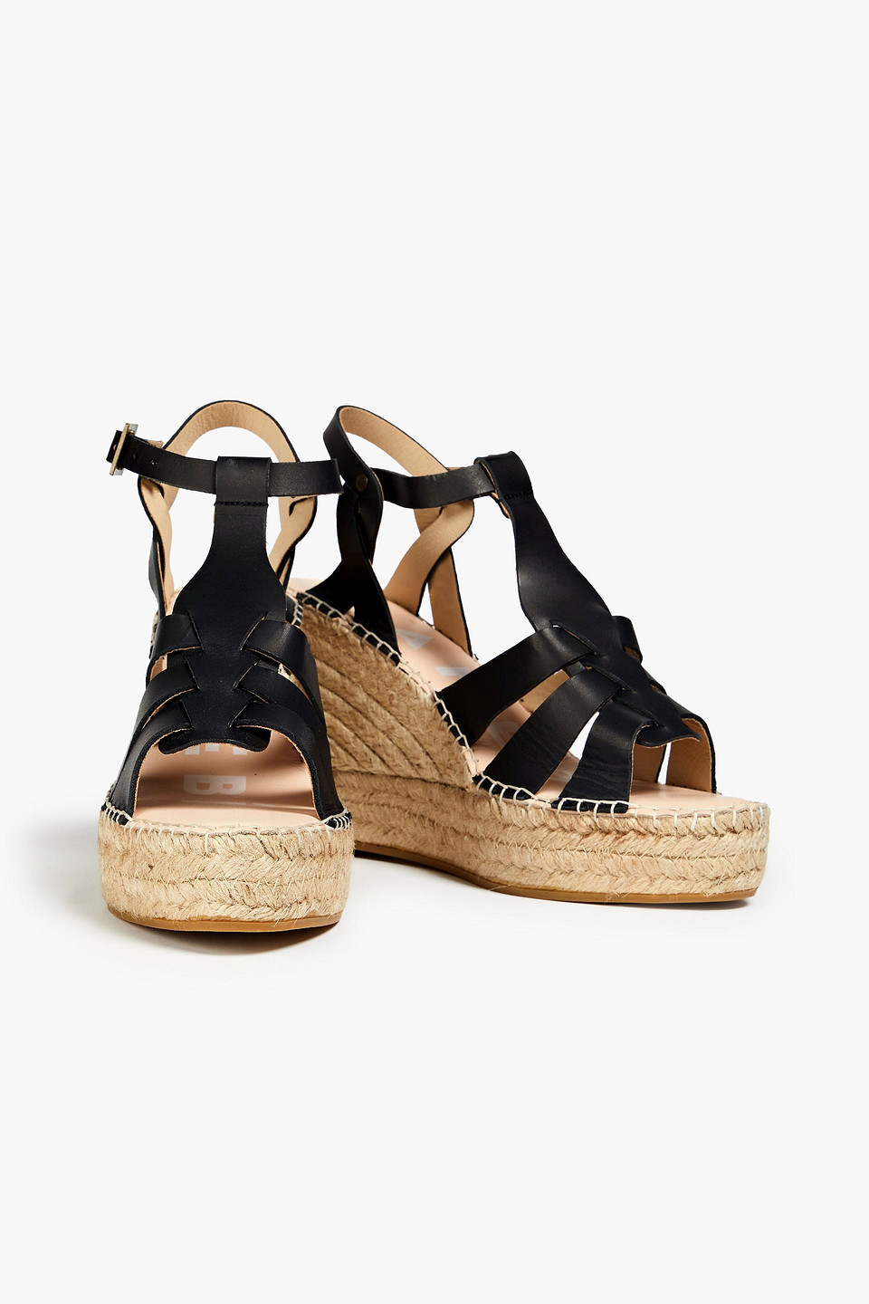 Manebi Cutout Leather Wedge Espadrille Sandals In Black