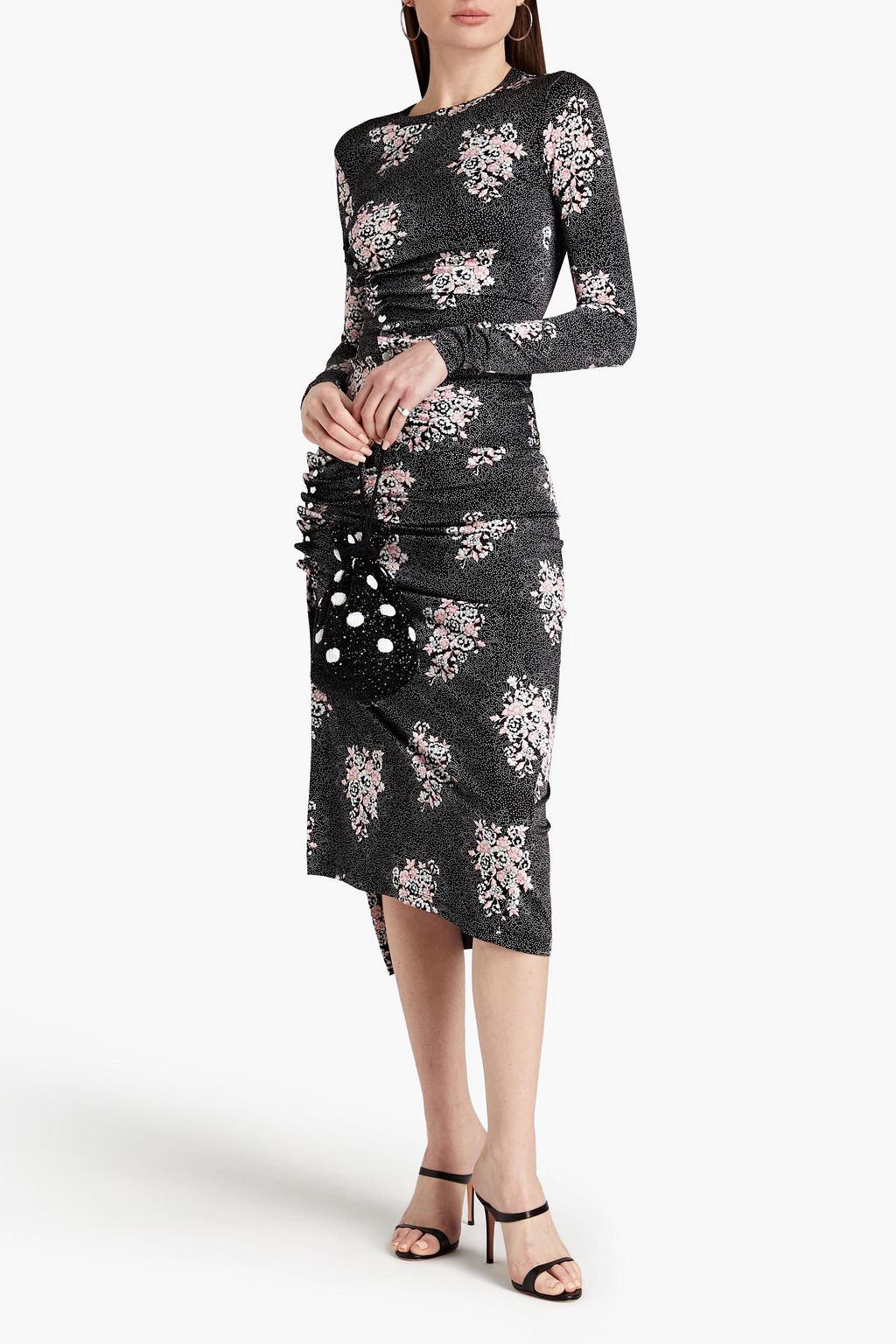 RABANNE Ruched floral-print jersey top
