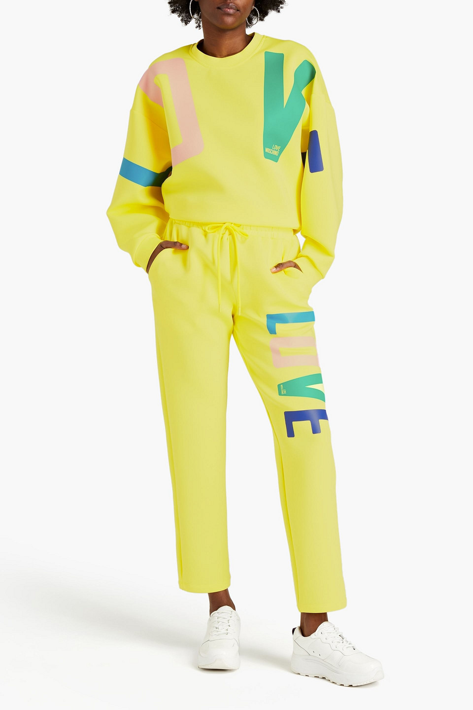 Love Moschino Printed Scuba Track Pants In Yellow