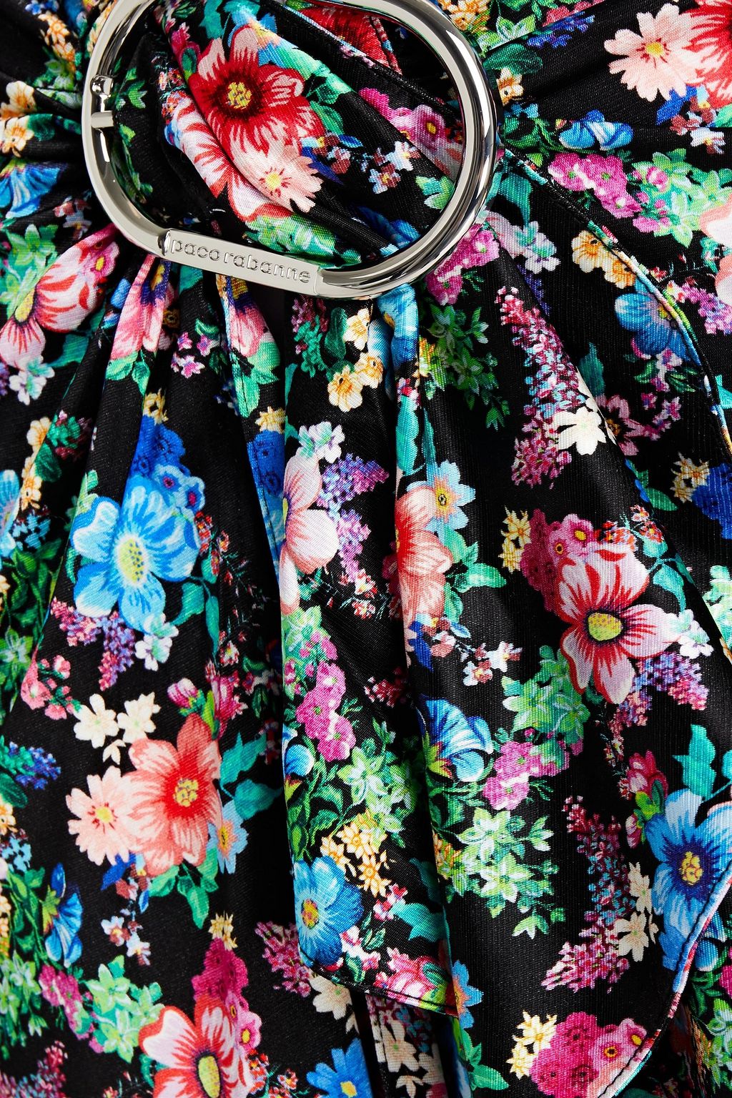 RABANNE Ruched floral-print satin-jersey skirt