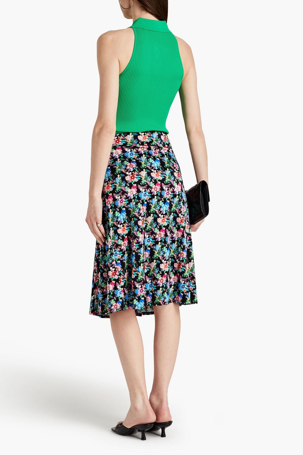 RABANNE Ruched floral-print satin-jersey skirt