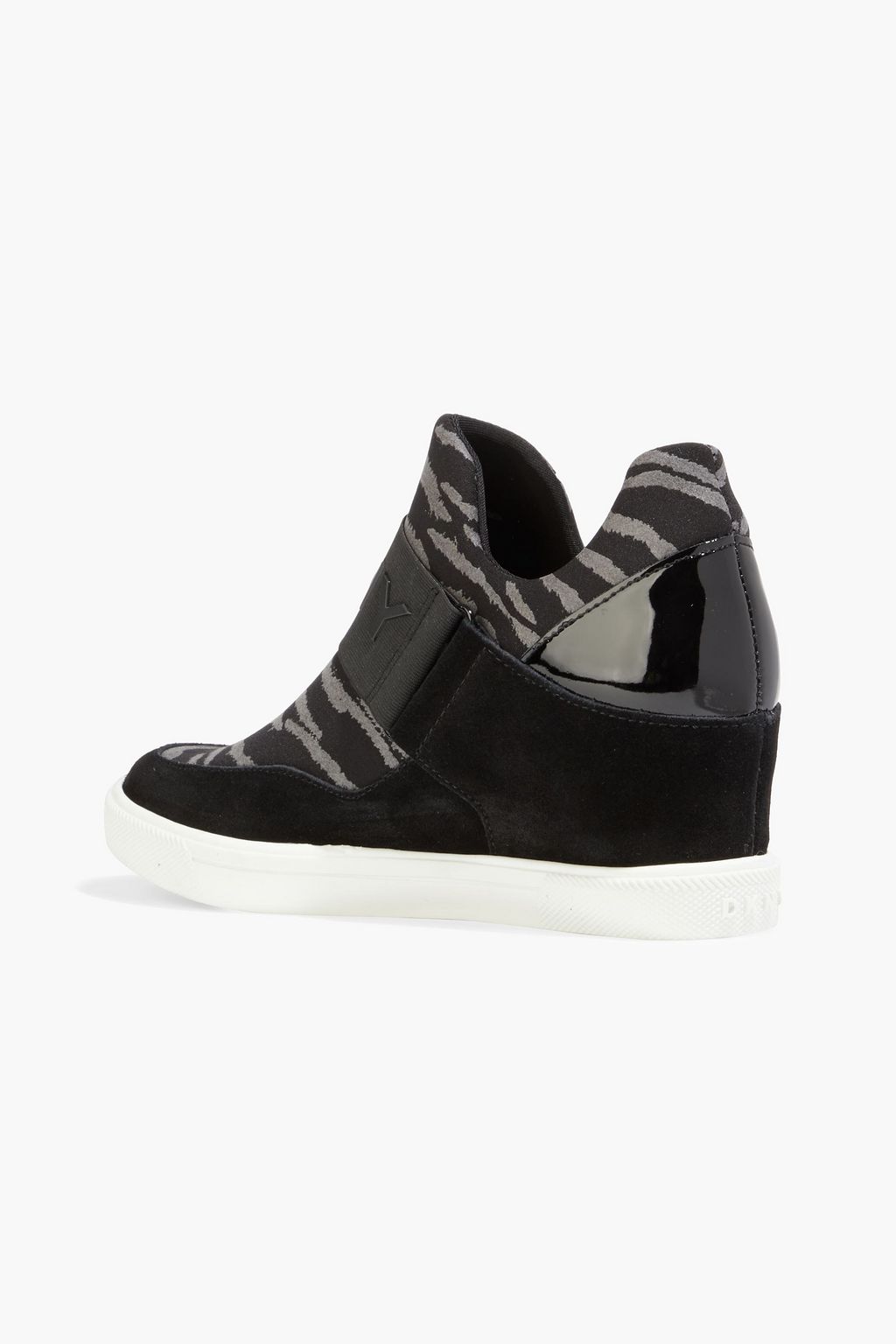 DKNY Cosmos zebra-print stretch-knit wedge sneakers