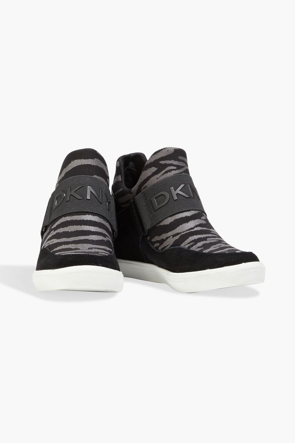 DKNY Cosmos zebra-print stretch-knit wedge sneakers