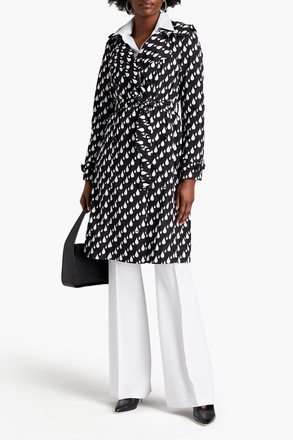 Love Moschino Appliquéd Printed Shell Trench Coat In Black
