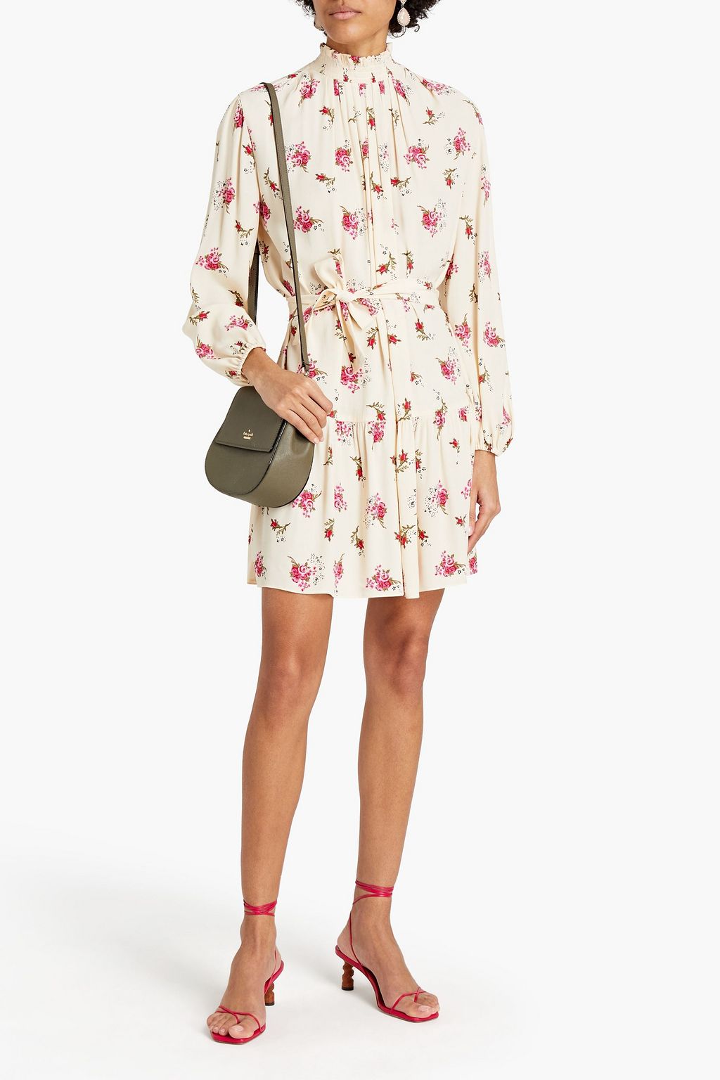 MAJE Ruffled floral-print crepe mini dress