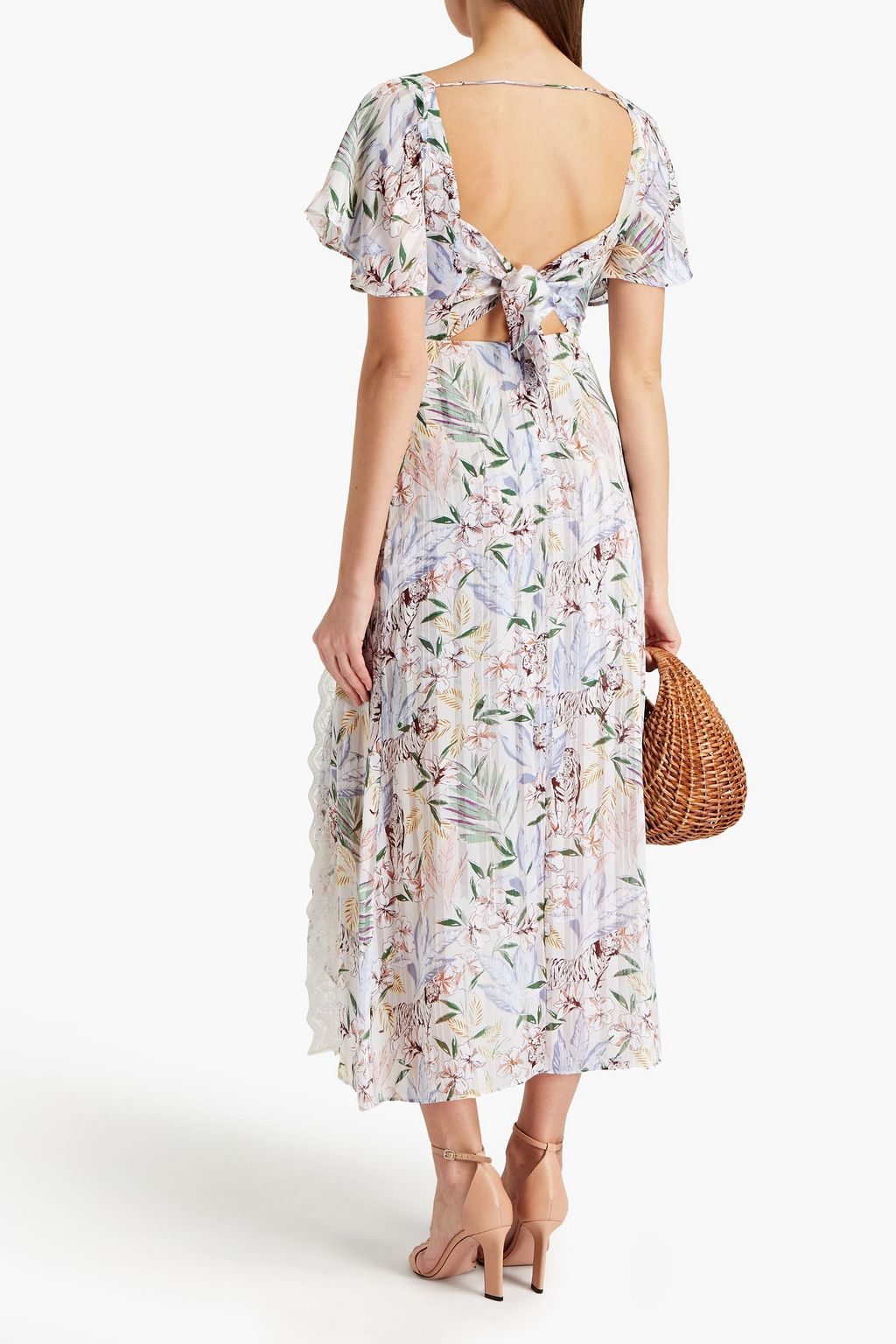 MAJE Lace-trimmed floral-print crepon midi dress