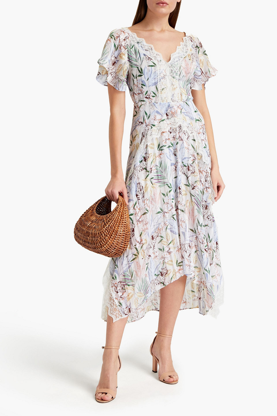 maje floral midi dress Maje Womens Pink/Black Rayemaybe Floral-print Woven Midi dress 10