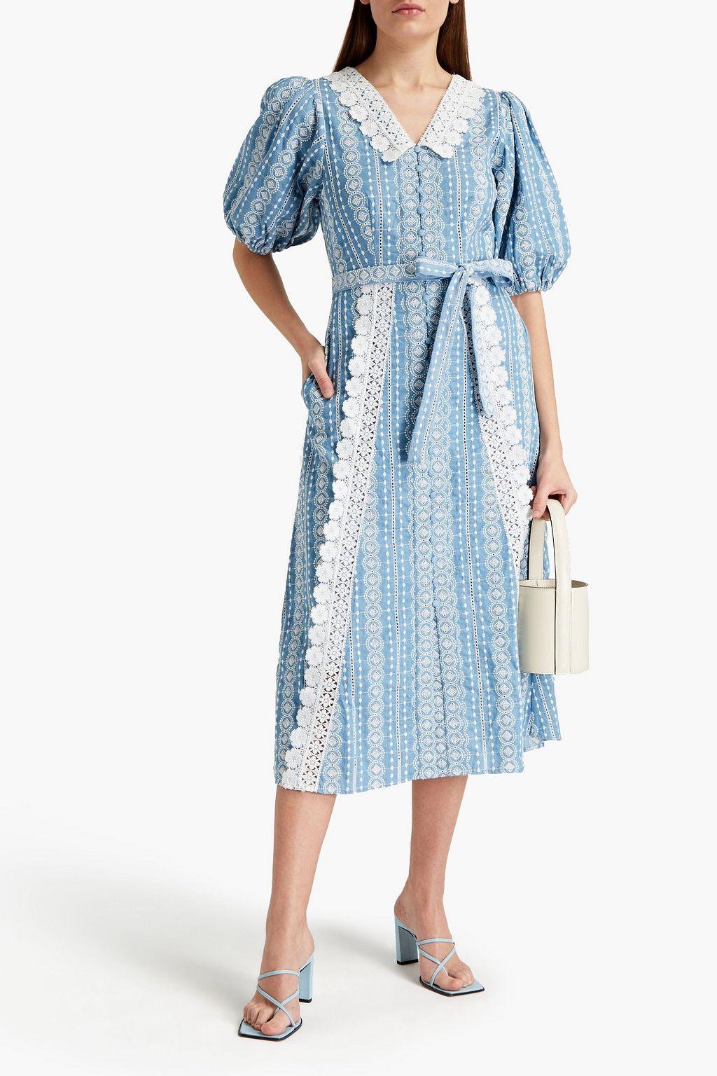 MAJE Broderie anglaise cotton midi dress