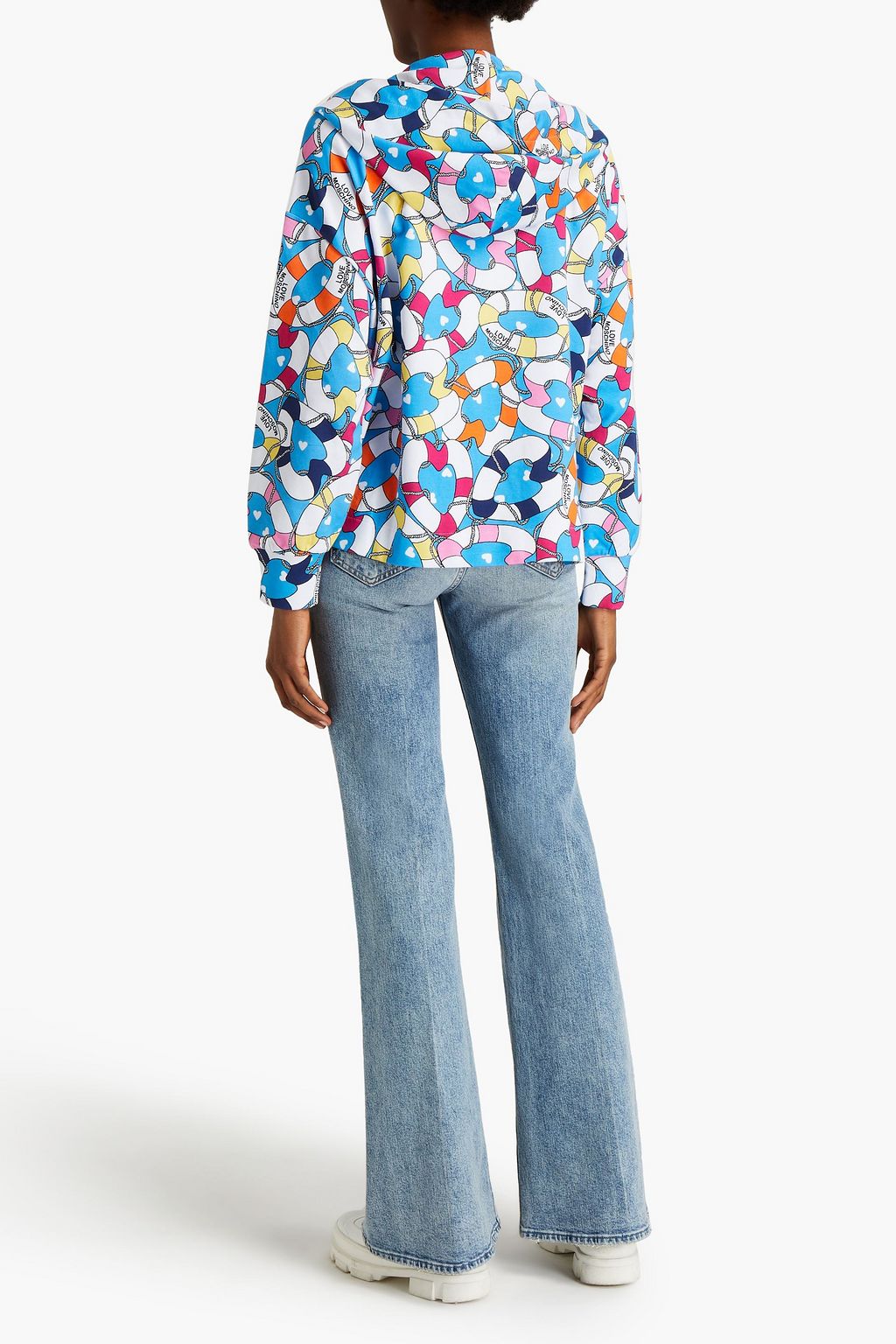 LOVE MOSCHINO Printed French cotton-blend terry hoodie