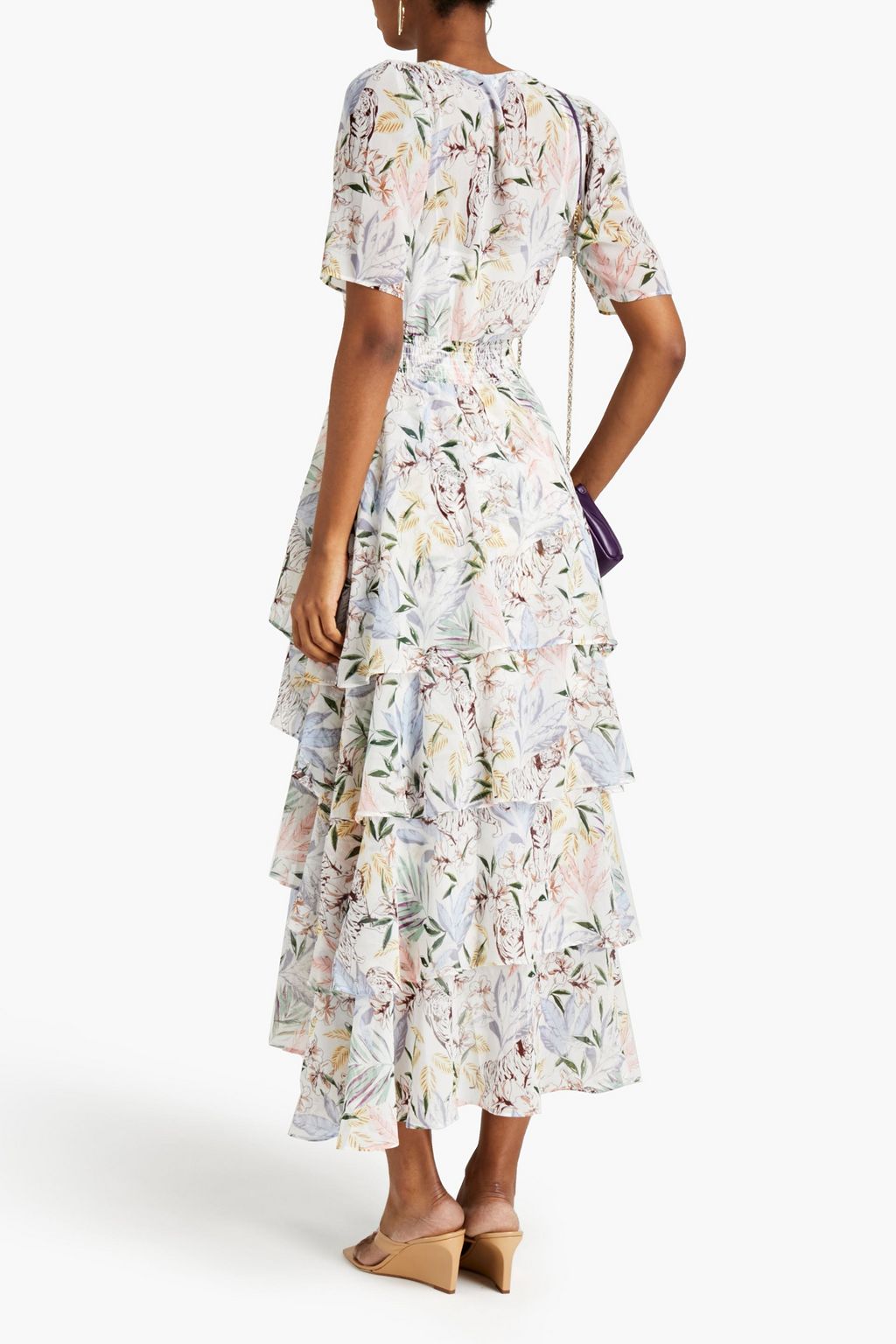 MAJE Wrap-effect shirred floral-print georgette maxi dress
