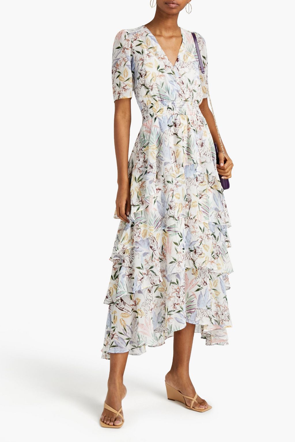 MAJE Wrap-effect shirred floral-print georgette maxi dress