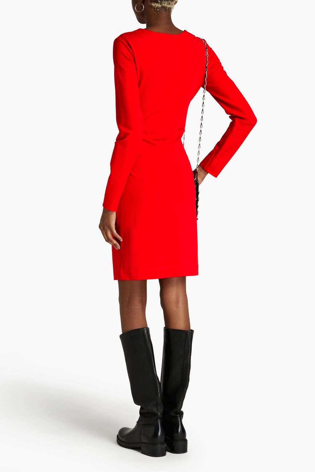 LOVE MOSCHINO Embellished draped stretch-crepe mini dress