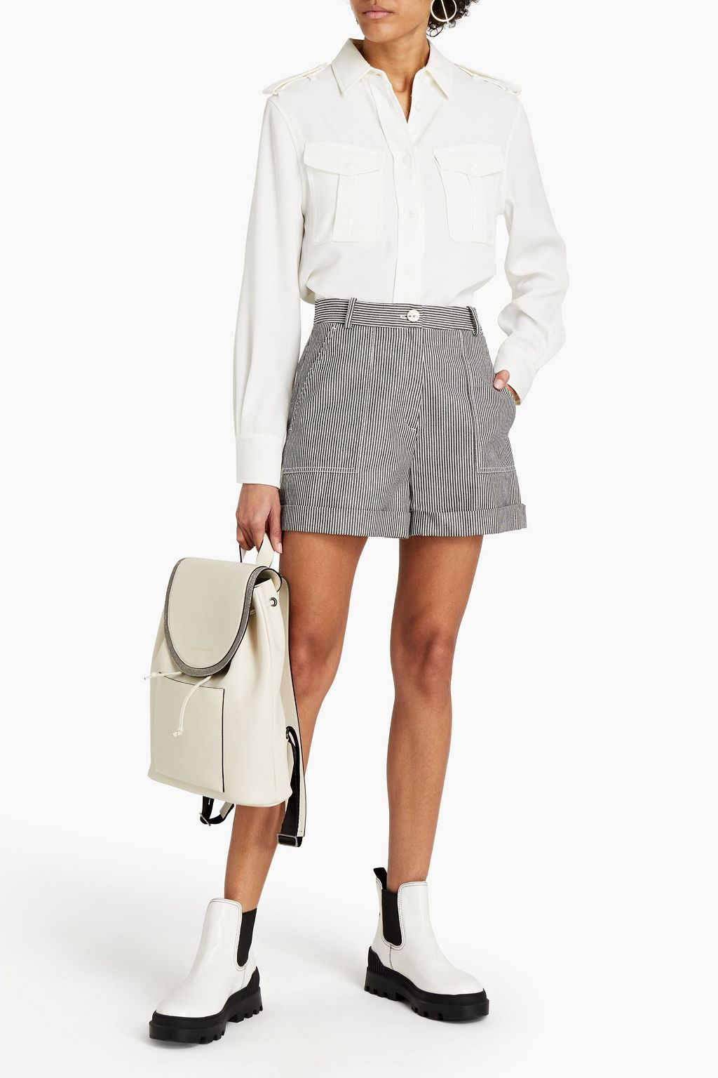 MAJE Gestreifte Shorts aus Baumwoll-Twill